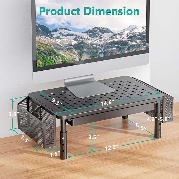 WALI Dual Monitor Stand with Storage, Desk Organizer with Drawer and Pen Holder - Image 2