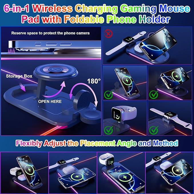 HAUTOCO Wireless Charging Mouse Pad 15W RGB Gaming Mousepad Waterproof Desk Mat - Image 6