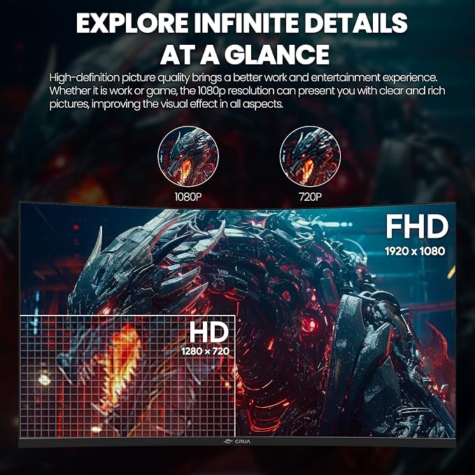CRUA 32Inch Curved Gaming Monitor, FHD VA Screen 165Hz/200Hz, 1800R VA Screen - Image 5