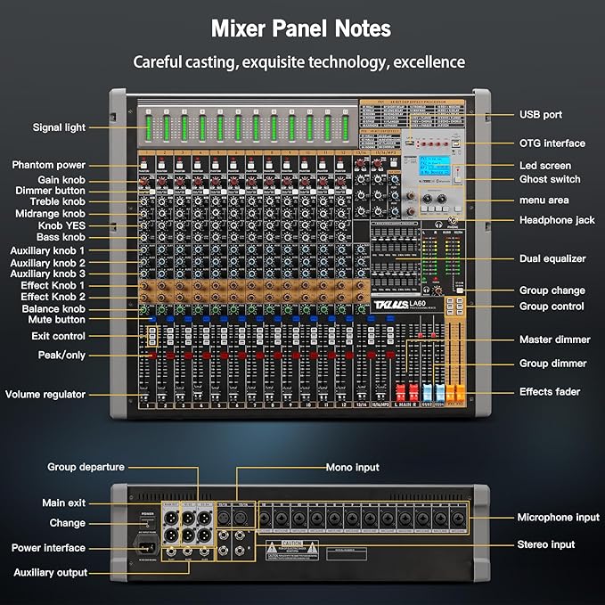 12 Channel Audio Mixer for Recording, USB Mixing Console - Image 8