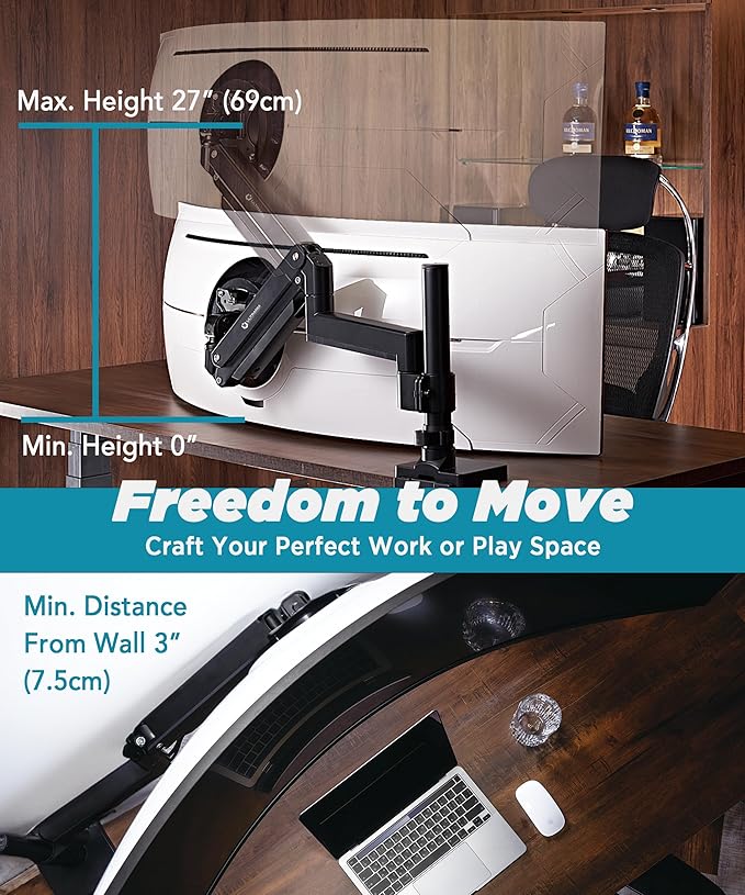 Heavy Duty Monitor Arm for Ultrawide Monitors up to 57" and 44 lbs, Single Desk - Image 3