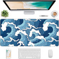 Extended Gaming Mouse Pad, Japanese Blue White Wave Mousepad, XL Large Mouse by Atufsuat