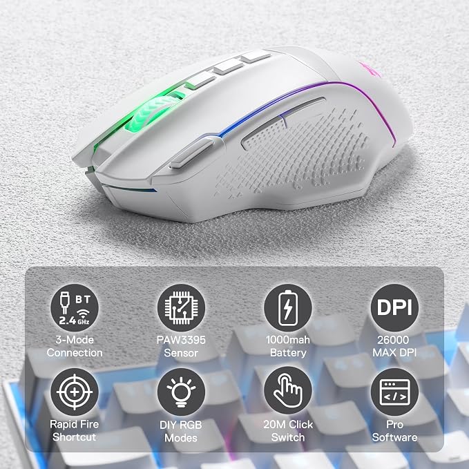 Redragon M991 Wireless Gaming Mouse, 26000 DPI 3-Mode Gamer Mice w/Rapid Fire - Image 2