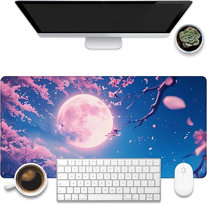 Large Gaming Mouse Pad for Desk, Falling Cherry Blossoms Desk Mat, Bright Full by KOAIWPAE