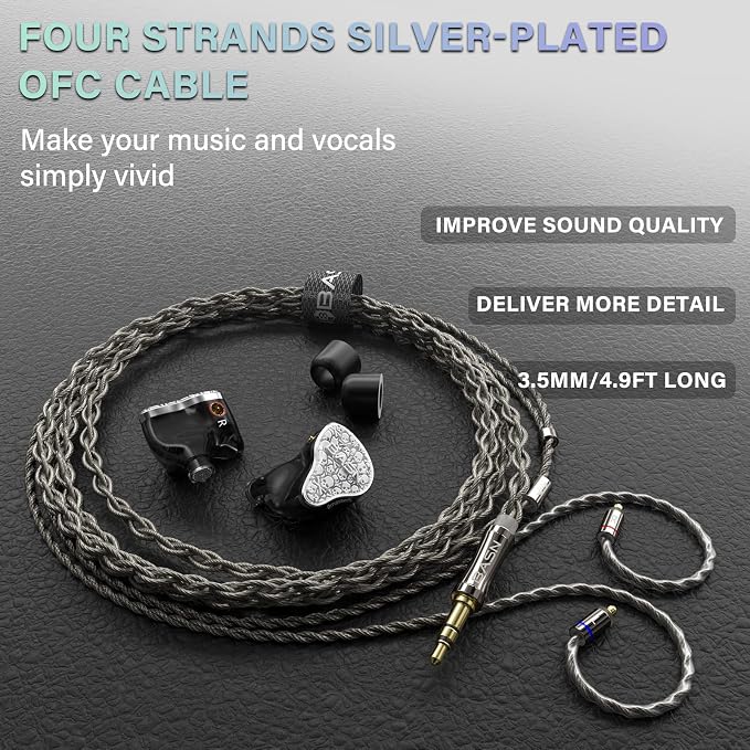 BASN Bmaster5 in Ear Monitors, 1DLC Diaphragm+4BA 5 Drivers IEM Earphones - Image 4