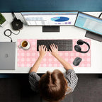 Pink Minimalist Gingham Floral Desk Mat Gaming Mouse Pad Large Cute Pastel Desk - Image 7