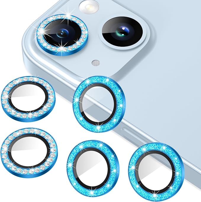 AGVEE 3+3 6 Pack for iPhone 15/15 Plus Camera Lens Protector, Bling Diamond & by AGVEE
