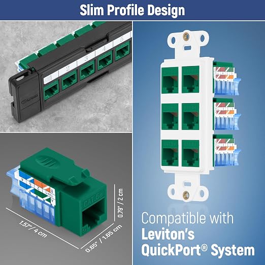 Everest 45° Angled RJ45 Cat5e Keystone Jacks 10-Pack in Green - Image 7