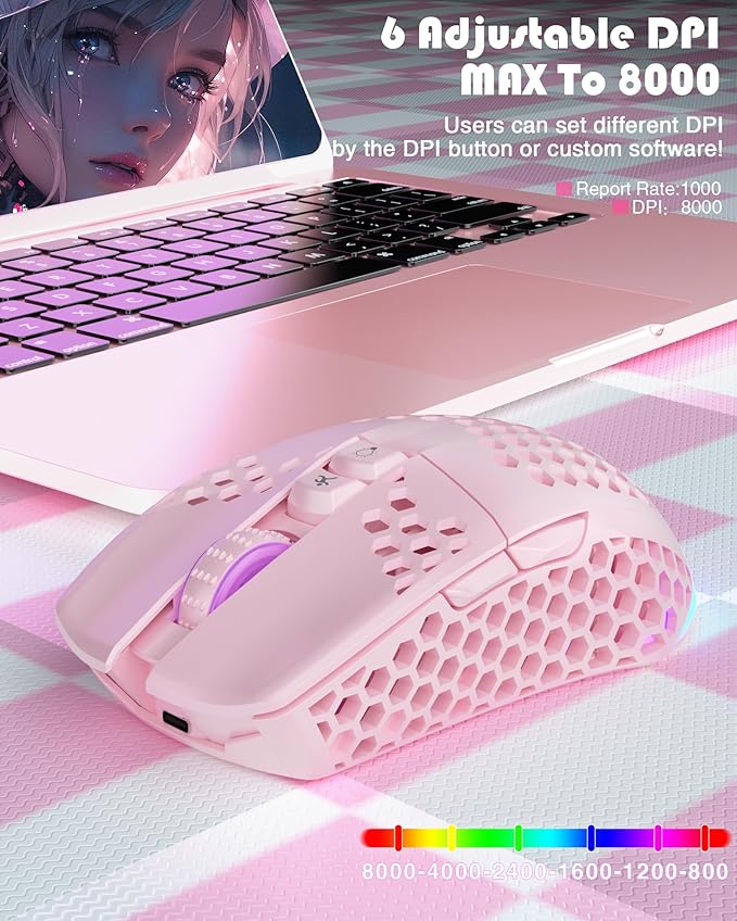 SM600 Pink Wireless Gaming Mouse - Image 4
