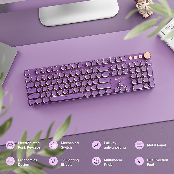 EWEADN Typewriter Style Mechanical Gaming Keyboard, Wired Mechanical Keyboards - Image 2
