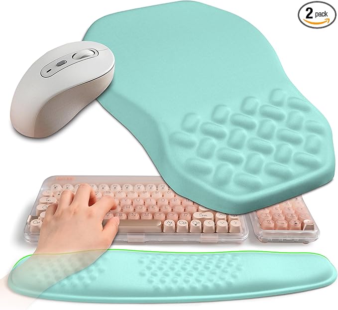 2-in-1 Ergonomic Set, Wave Keyboard Wrist Rest and Massage Slope Mouse Pad by Gleamtide
