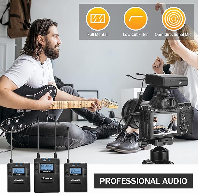 Dual Wireless Lavalier Microphone System, Comica CVM-WM300A UHF 96 Channel - Image 5