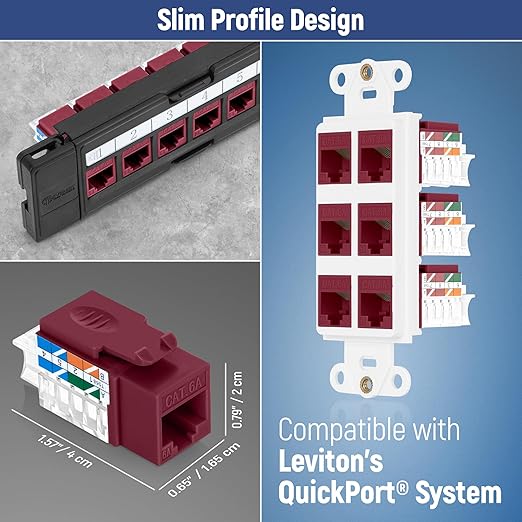 Everest 45° Angled RJ45 Cat6A Keystone Jacks 10-Pack in Red - Image 7