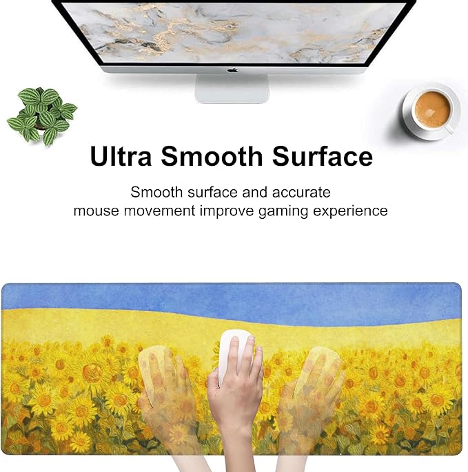 Field of Sunflowers Desk Mat, Large Sunflower Oil Painting Gaming Keyboard - Image 5