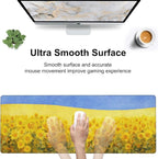 Field of Sunflowers Desk Mat, Large Sunflower Oil Painting Gaming Keyboard - Image 5