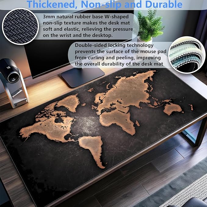 World Map Gaming Mouse Pad XXL Large Vintage Style Full Desk Mat Extended - Image 3