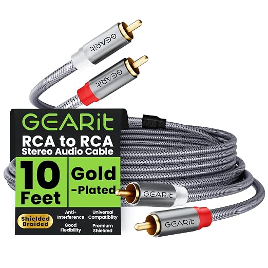 GEARit RCA Cable 2RCA Male to 2RCA Male Stereo Audio Cables Shielded Braided by GEARit