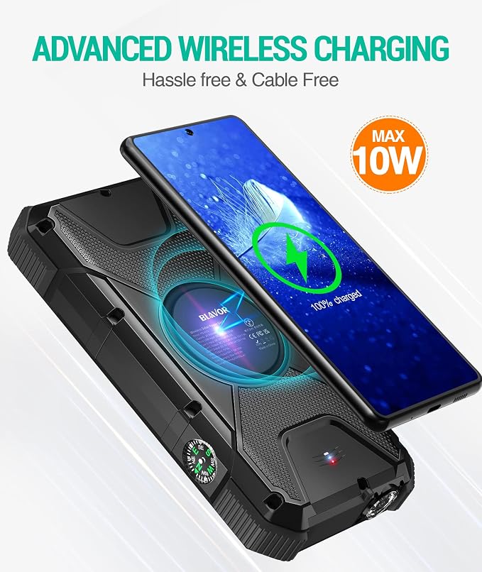 BLAVOR Solar Power Bank, PD18W QC3.0 Fast Charging 10W Wireless Charger - Image 4
