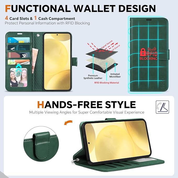 TUCCH Wallet Case for Galaxy S25, 2 in 1 Wrist Strap RFID Blocking PU Leather - Image 5