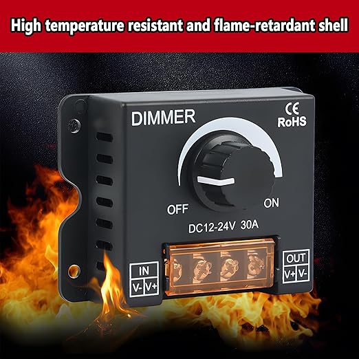 MAYWILLA LED Light Strip Dimmer Controller, DC 12V-24V 30A PWM Stepless Dimming - Image 5