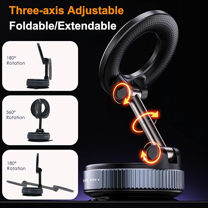 Vacuum Magnetic Car Phone Holder Foldable Mount - Image 5