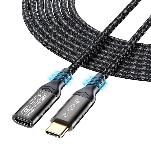 USB-C Extension Cable 16.5ft/5M, Male to Female Extender, Braided Data Cord by HOTUTUKI