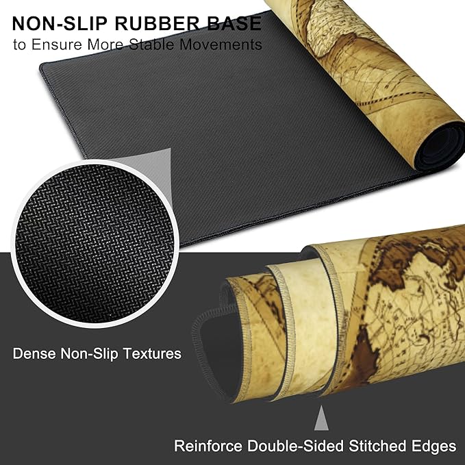 Mouse Pad, Large Antique World Map Desk Mat, Extended Non-Slip Gaming Keyboard - Image 3