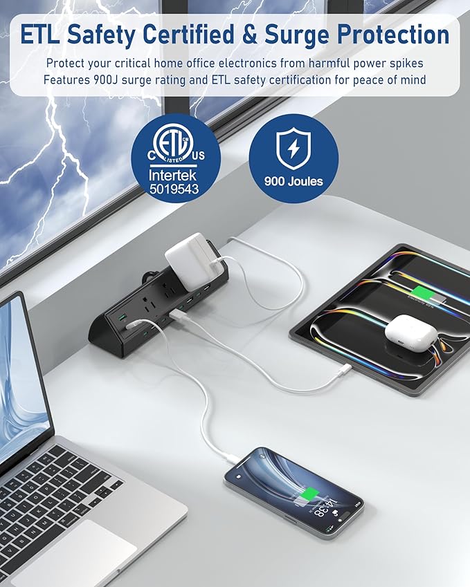 Jgstkcity 90W Desk Clamp Power Strip, 12 USB Ports, Surge Protector, ETL Listed - Image 2