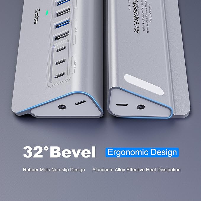 Powered USB Hub 10Gbps, intpw YH9AC 12 Port USB C Hub - Image 5