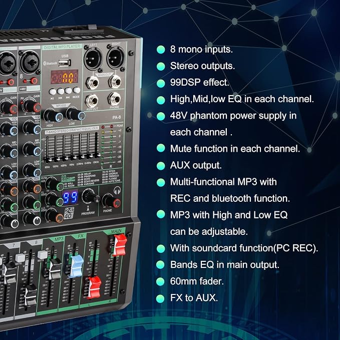 8 Channel Dj Mixer, Dj Board for Pa Stage systems - Image 2
