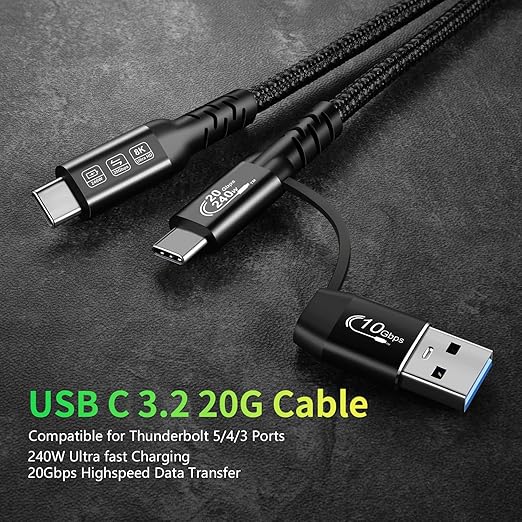 CABLEDECONN USB2.0 A to USB C 3.2 Type C 20Gbps Male to Male Detachable 0.5m - Image 8