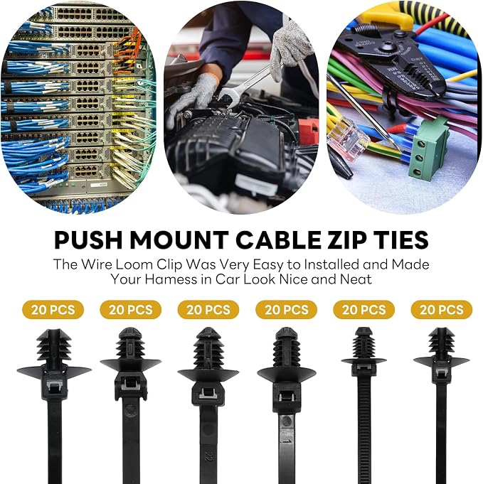 120 Pcs Push Mount Cable Ties Assorted Sizes, 6-Types Snap in Zip Ties Self - Image 4