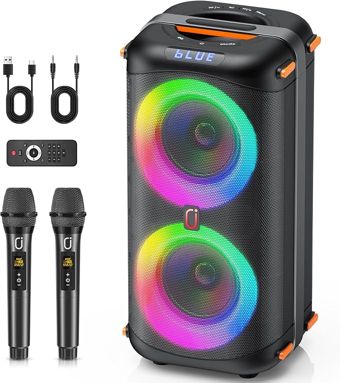 Karaoke Machine with 2 Wireless Microphones, Portable Bluetooth 5.3 Karaoke by JYX