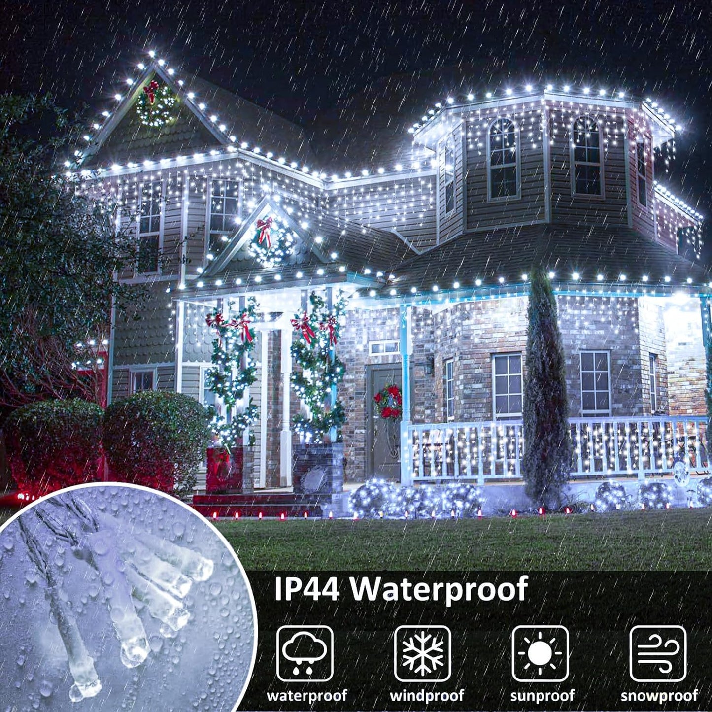 Icicle Lights for Outside, 16.5FT 200 LED Icicle Christmas Lights Outdoor with 8 Modes Waterproof, Connectable Twinkle String Light for Bedroom House Party Wedding Holiday Decorations, White