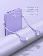 2-Pack 6000mah Ultra Slim Built in Cables Power Bank, Card Size Built in USB C - Image 8