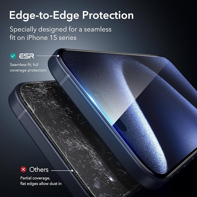 ESR 3 Pack for iPhone 15 Pro Screen Protector, Full Coverage Tempered Glass Film - Image 4