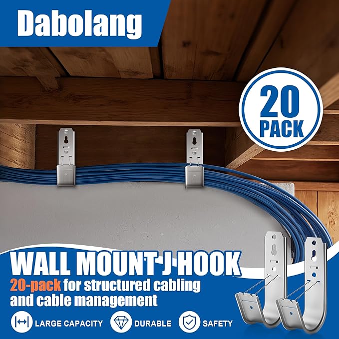 20 Pack J Cable Hook with Retainer Clip, 2-Inch Heavy Duty Wall Mount J-Hooks - Image 4
