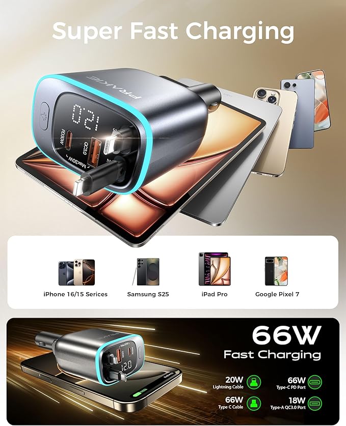 iPhone Car Charger, Retractable Fast USB C Phone Charger, 4 in 1 Cigarette - Image 6