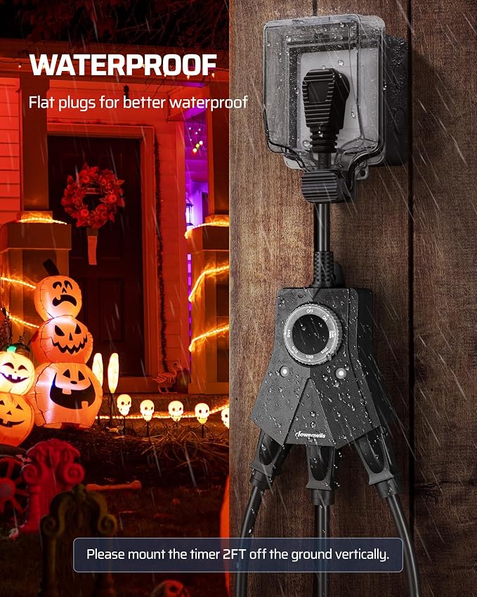 DEWENWILS Light Timer Outdoor Weatherproof, Heavy Duty 3-Prong Grounded Outlet - Image 2