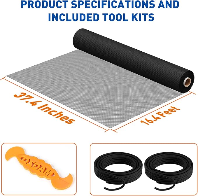 MAGZO Pet Proof Window Screen Replacement Mesh Roll, 37.4in × 16.4ft Upgraded - Image 3