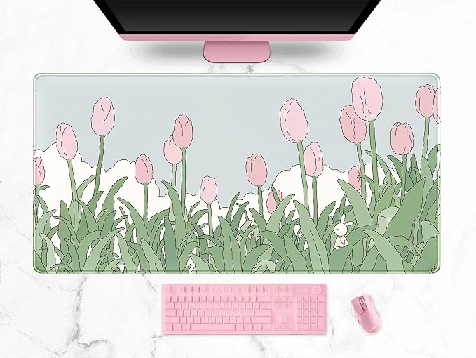 WatercolorTulip Flower Mouse Pads, Extended Gaming Mousepad XXL Kawaii Anime by DSKGSJH