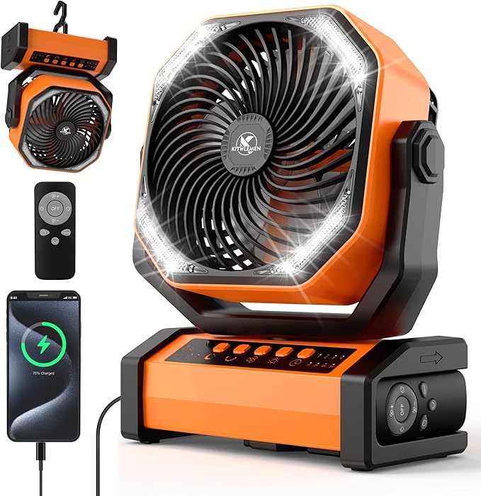 KITWLEMEN Camping Fan with Light - 20000mAh Rechargeable Battery Fan by KITWLEMEN