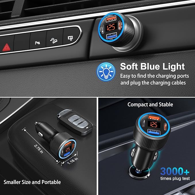USB C Car Charger 3 Pack, Costyle 65W 4 Port Car Power Adapter - Image 4
