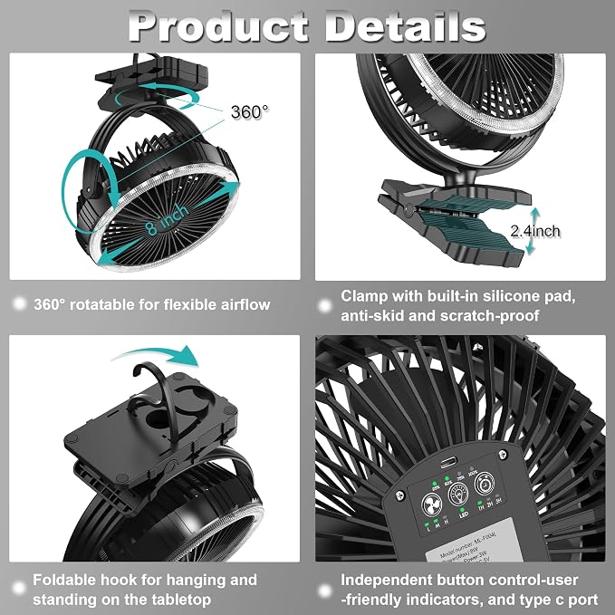 8-Inch Portable Camping Fan - Image 6