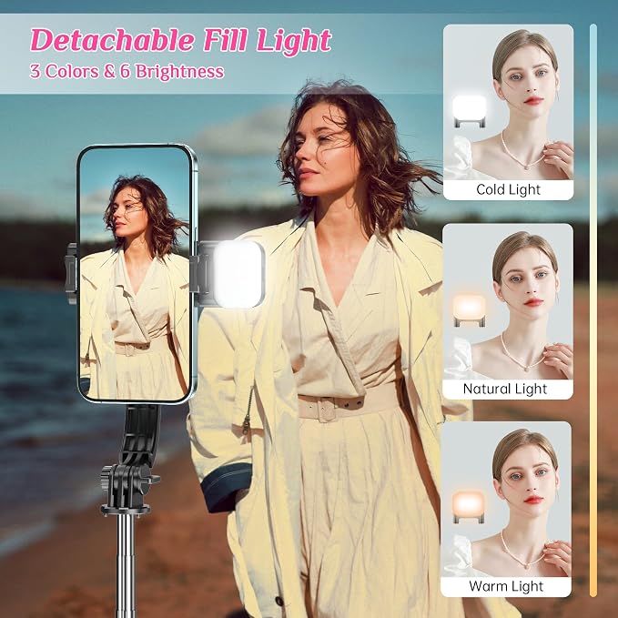 Selfie Stick Tripod with Fill Light, All in One Extendable Selfie Stick with - Image 2