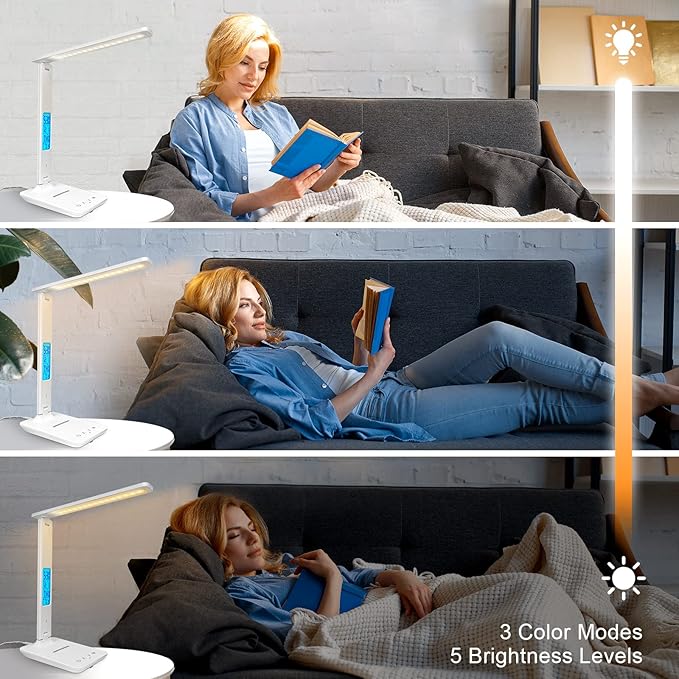 Desk Lamp with Wireless Charger，USB Charging Port, Dimmable Office Desk Light - Image 3