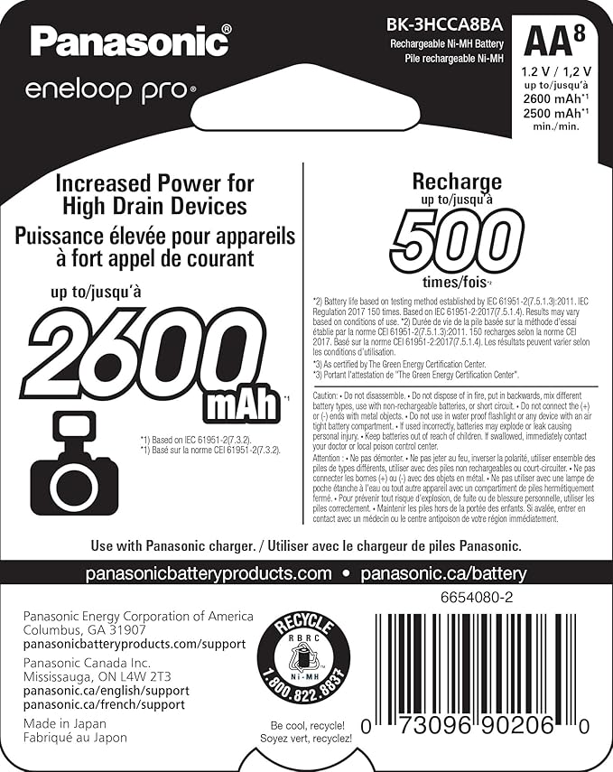 Eneloop Panasonic BK-3HCCA8BA pro AA High Capacity Ni-MH Pre-Charged - Image 2