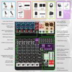Audio Mixer 6 Channel Sound Mixer Console, Professional Music Mixing Board DJ - Image 8