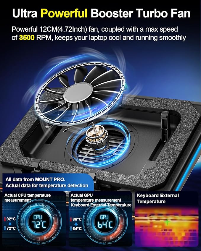 MOUNT PRO Gaming Laptop Cooling Pad, RGB Laptop Cooler Stand - Image 2