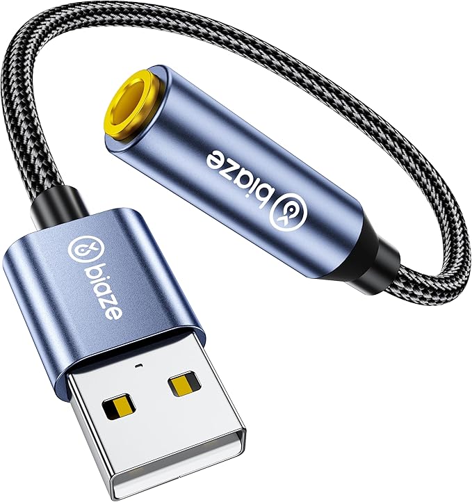 USB to 3.5mm Jack Audio Adapter, External Stereo Sound Card USB-A to Audio Jack by biaze